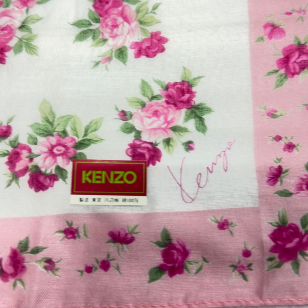 Kenzo Pink and Green Floral Scarf/Handkerchief Cotton 17.5/17.5 - Picture 5 of 9